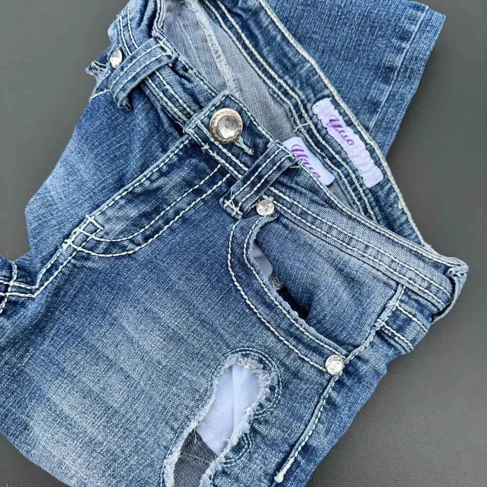 Yaso Skinny Jeans Girls Size 10 Blue Distressed Rhinestone Embellished